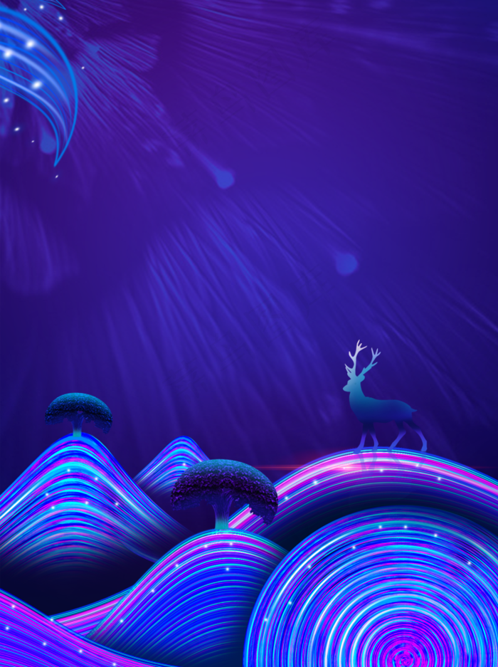 蓝色梦幻高清鹿背景素材