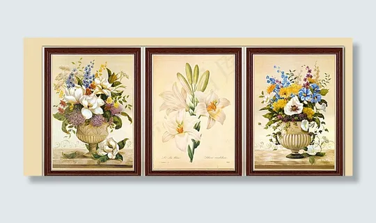 繁花似锦三联油画图片 繁花似锦三联油画图片