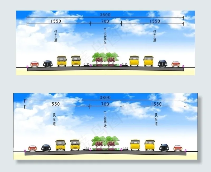 38米道路断面图图片cdr矢量模版下载
