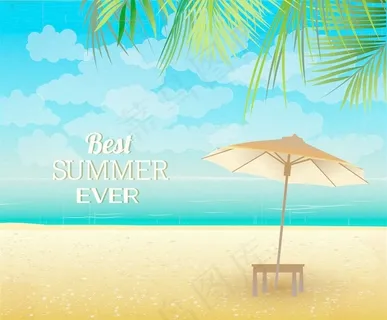 用海砂的棕榈树伞夏天矢量插画