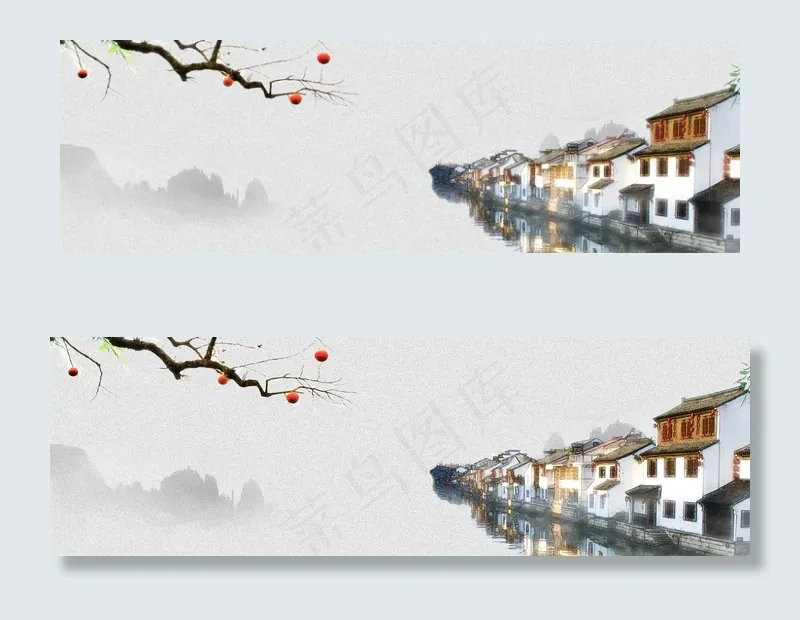 中国风唯美古风建筑海报背景素材