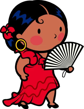 穿红裙子拿扇子的印度女孩