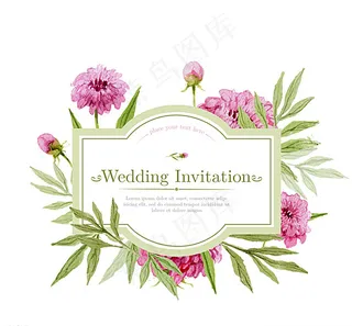 水彩花朵婚礼邀请卡图片