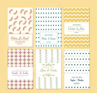 6款清新花纹婚礼邀请卡矢量图