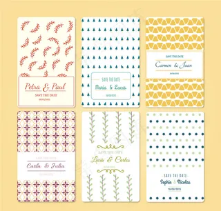 6款清新花纹婚礼邀请卡矢量图