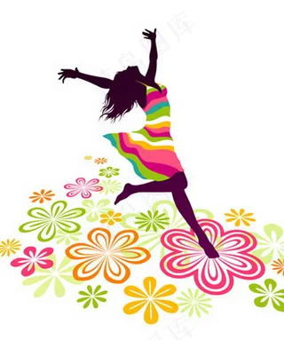 潮流女性奔跑剪影矢量素材