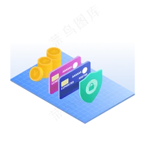 2.5D金融银行安全立体渐变元素,免抠元素