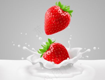 草莓落入牛奶里矢量素材
