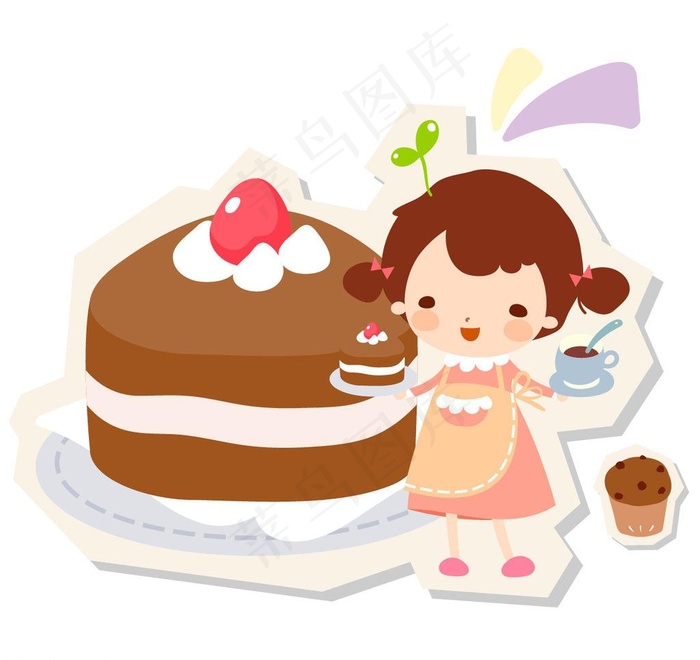 制作蛋糕的围裙女生ai矢量模版下载