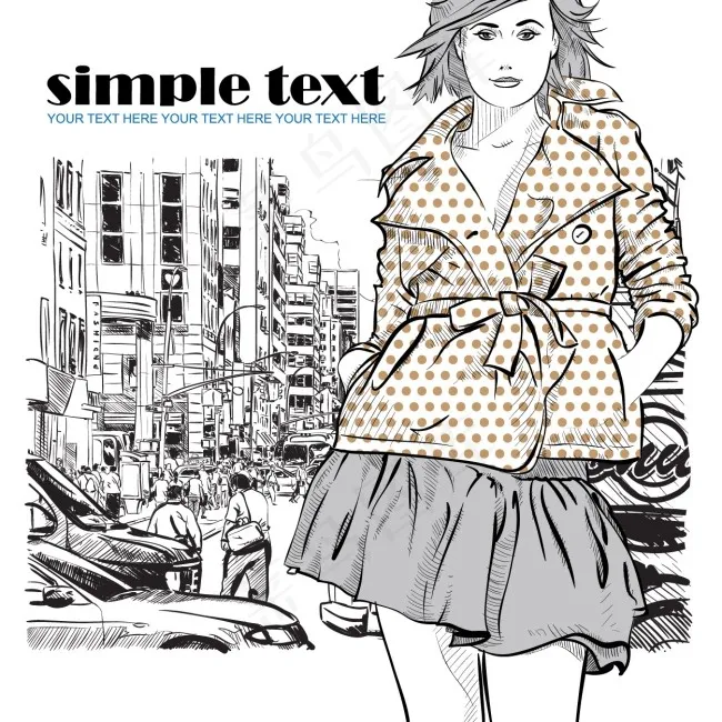 手绘时尚女生ai矢量模版下载