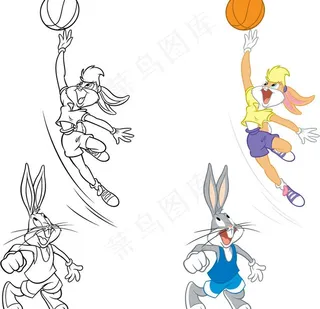 蓝球卡通动物图片