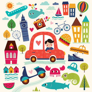 卡通森系童话人物动物矢量背景素材