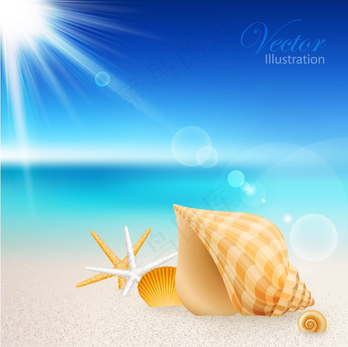 卡通贝壳海滩背景矢量素材