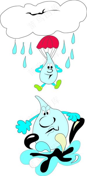 走在雨中的卡通人物