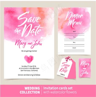 水彩婚礼贺卡eps