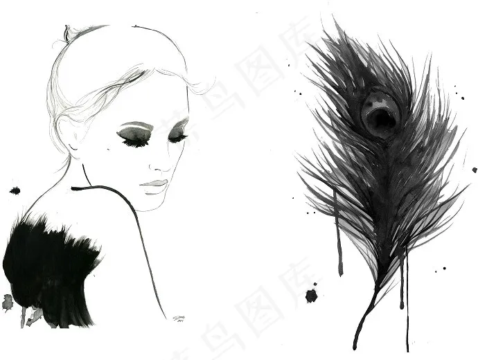 黑色羽毛装设计图