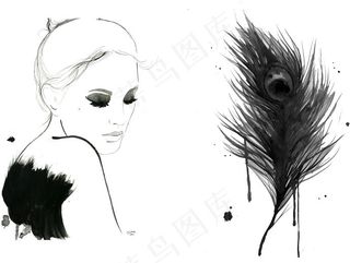 黑色羽毛装设计图