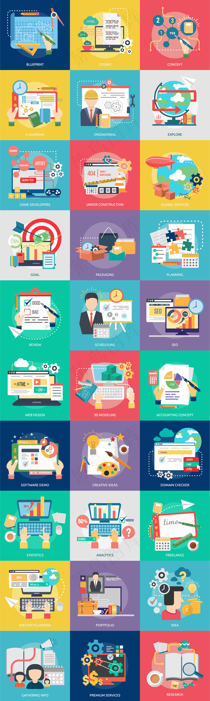 扁平化创意商务办公矢量办公PPT素...