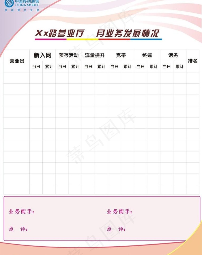 移动 员工业绩考勤图片cdr矢量模版下载