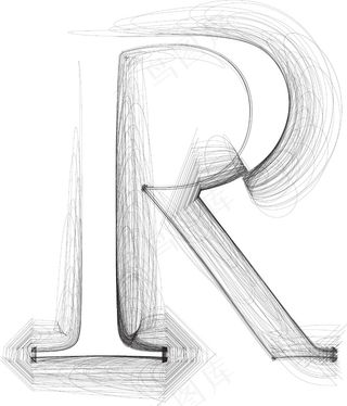 手绘字体字母R矢量插画