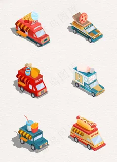 卡通食物餐车设计矢量图