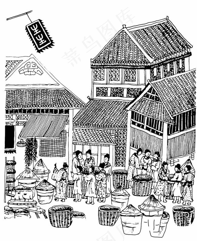 中国古代集市场景PSD素材psd模版下载