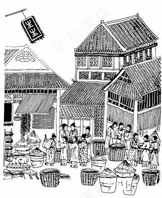 中国古代集市场景PSD素材