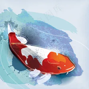 卡通红色鲤鱼唯美插画素材分层