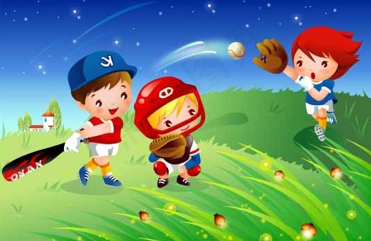 棒球运动儿童矢量图下载