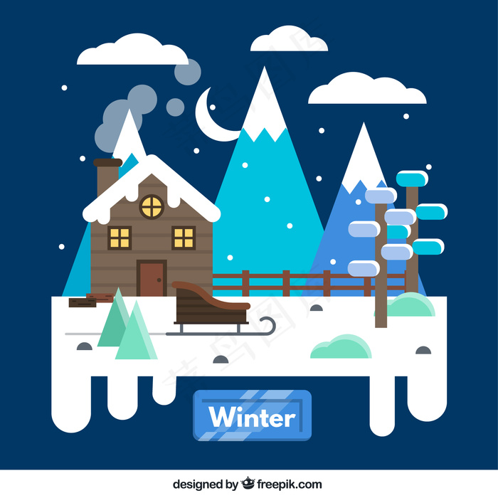 下雪的冬天的小屋