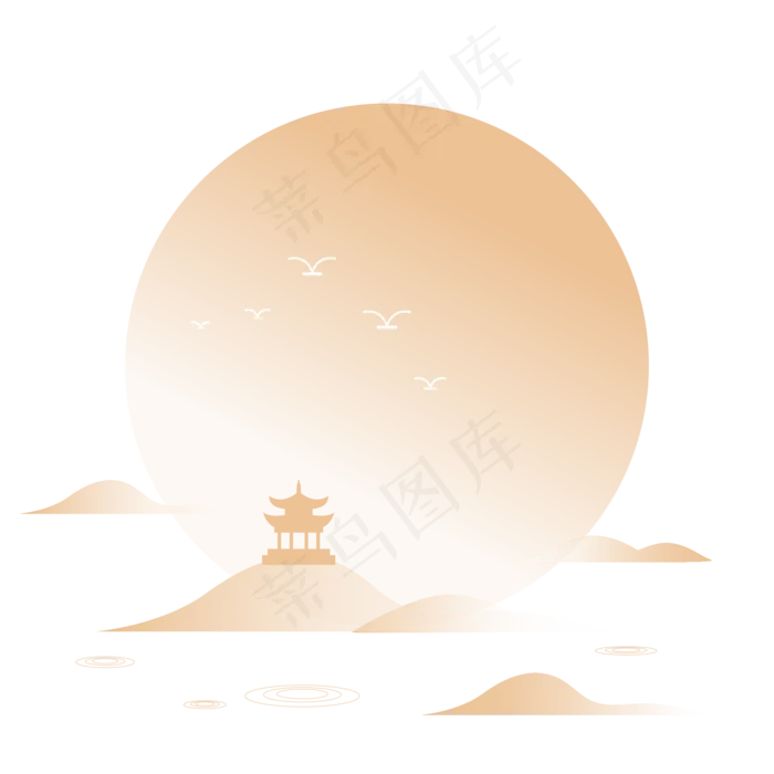 月下湖面江景 扁平月下湖面江景 扁平ai矢量模版下载