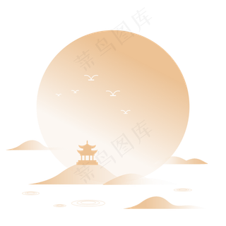 月下湖面江景 扁平月下湖面江景 扁平