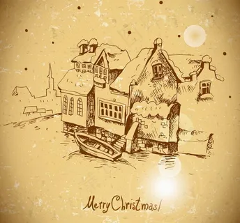 素描水上城市建筑图片