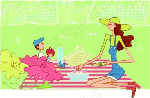 野餐的母子 野餐的母子