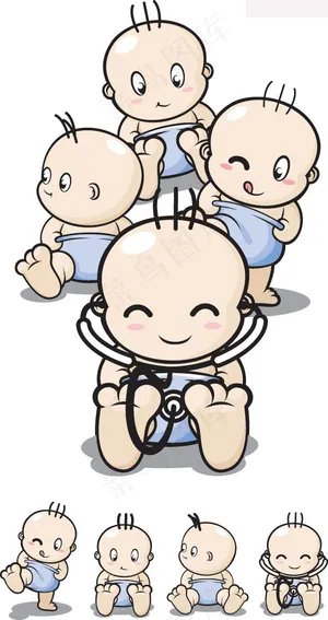 多款不同姿态的超可爱卡通宝宝矢量素...