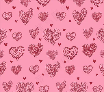 彩绘花纹爱心无缝背景矢量图图片