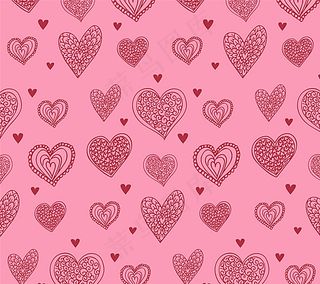 彩绘花纹爱心无缝背景矢量图图片