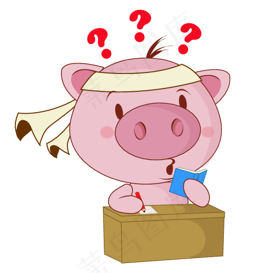 卡通萌宠小猪疑惑不懂表情