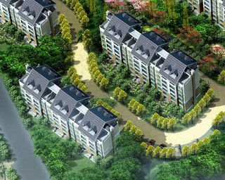 绿色围绕住宅区模型