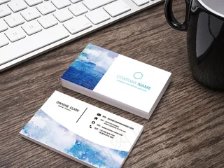 水彩蓝色简约大气商务通用名片设计