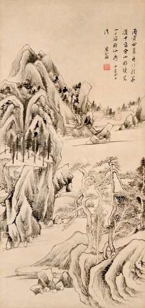 董其昌 佘山游境图轴