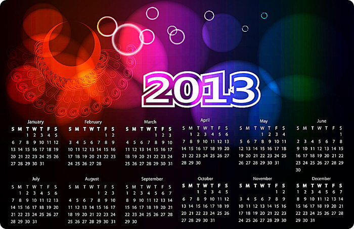 2013年梦幻日历模板eps,ai矢量模版下载