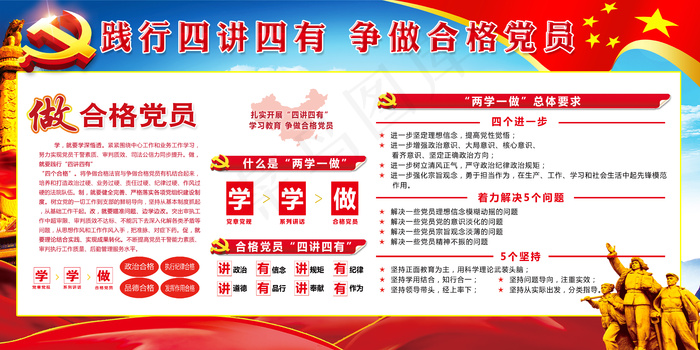 践行四讲四有争做合格党员党建展板(7087X3543(DPI:150))psd模版下载