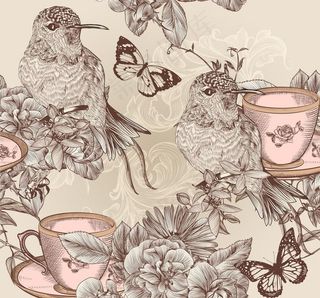 手绘花朵小鸟图片