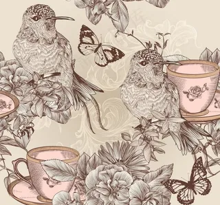 手绘花朵小鸟图片