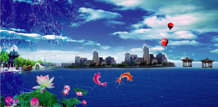 西湖美景图片(3937X2165(DPI:100))psd模版下载