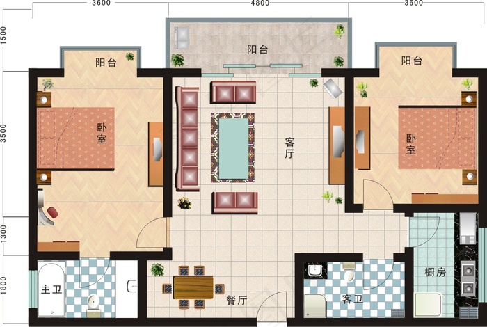 家居布置平面矢量户型图