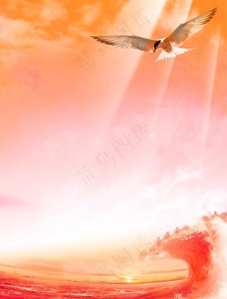 飞翔海浪红色背景