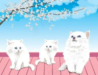 调皮可爱的白色的猫在屋顶上矢量素材