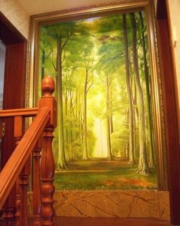 丙烯风景画 树林图片